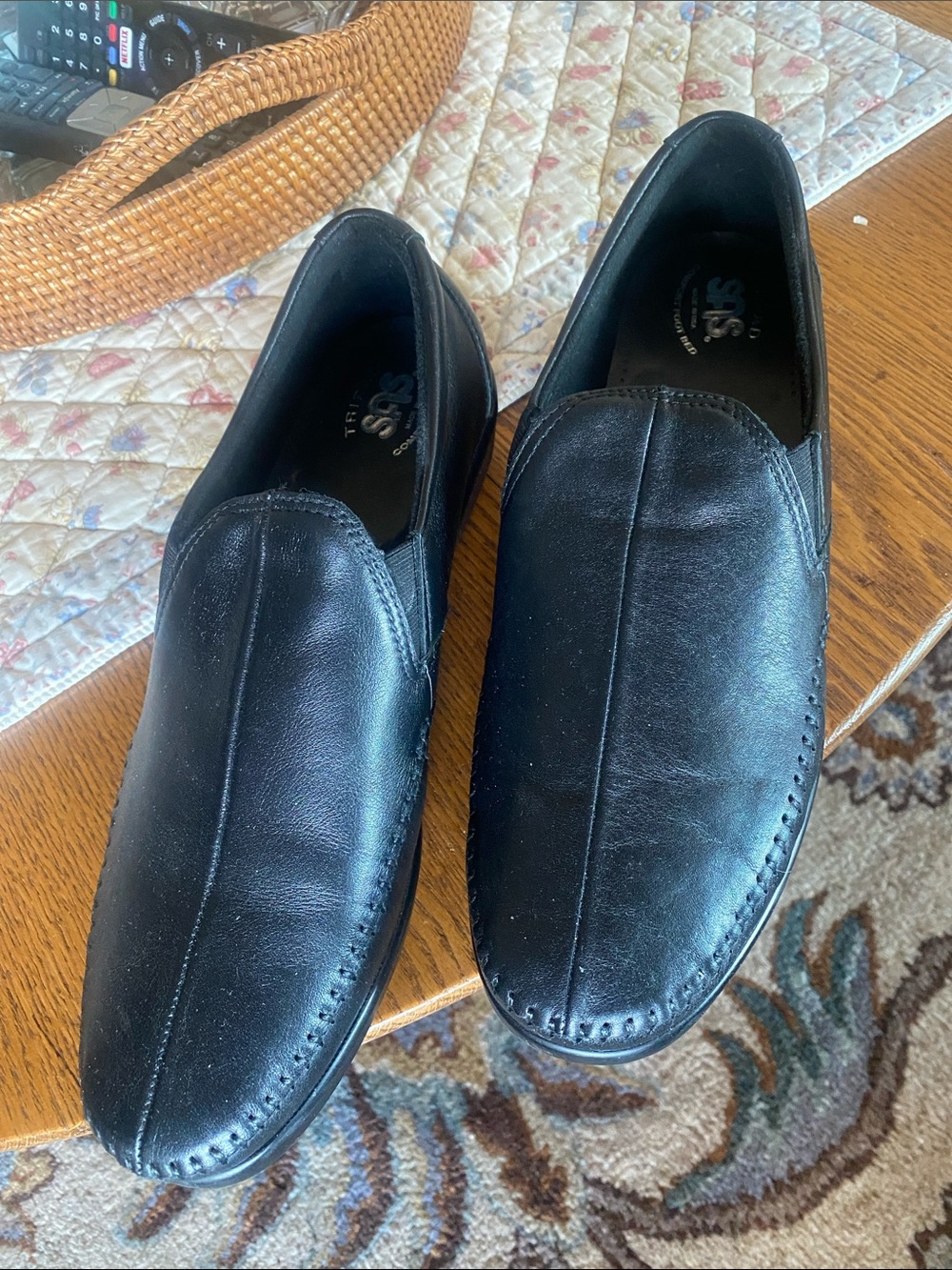 SAS Black Leather Slip-On Comfort Loafers
